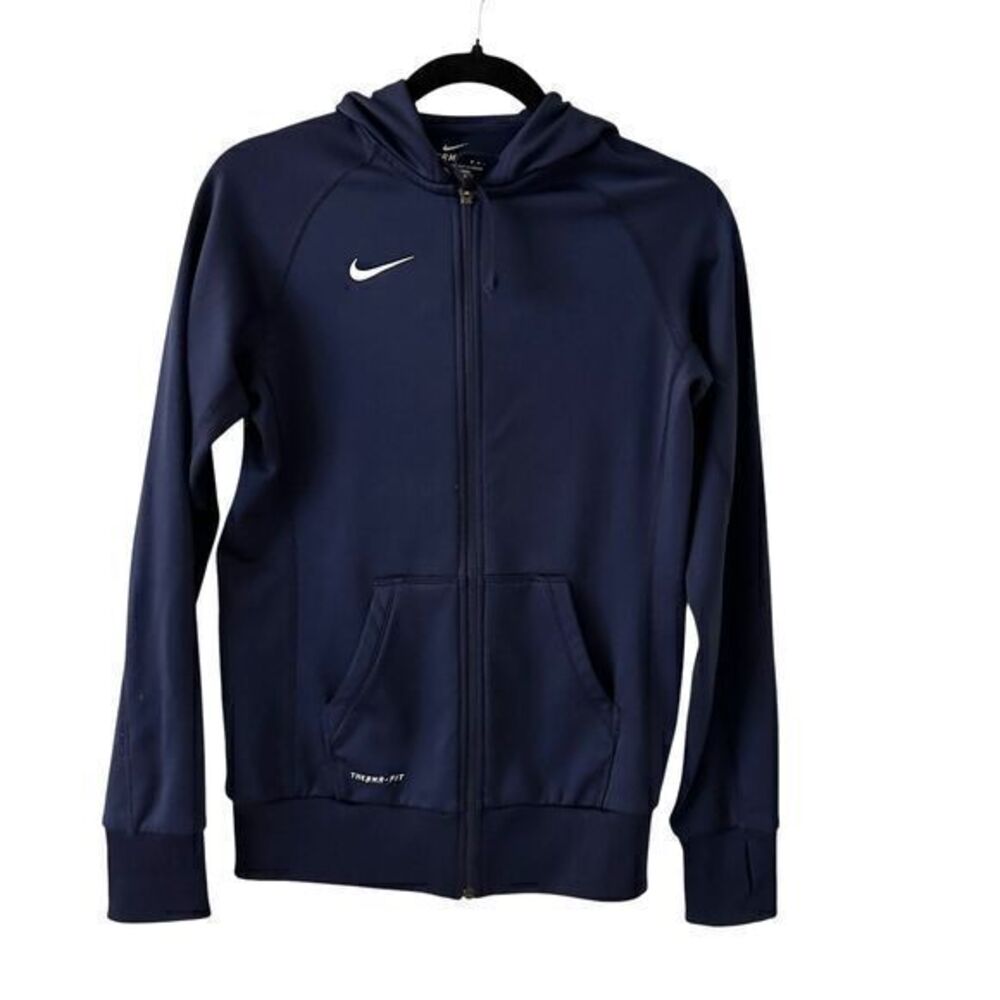Nike Therma-Fit Fleece‎ Lined Full Zip Blue Hoodie Sweatshirt Thumb Holes Size S